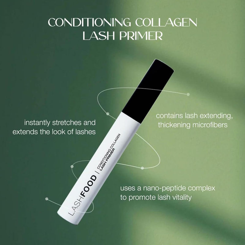 LashFood Conditioning Collagen Fiber Primer | Lash Extender & Thickening Serum Volume Boosting with Collagen, Nano-peptide Complex, Panthenol Lash Mascara Feathery Long Full Eyelashes .27oz