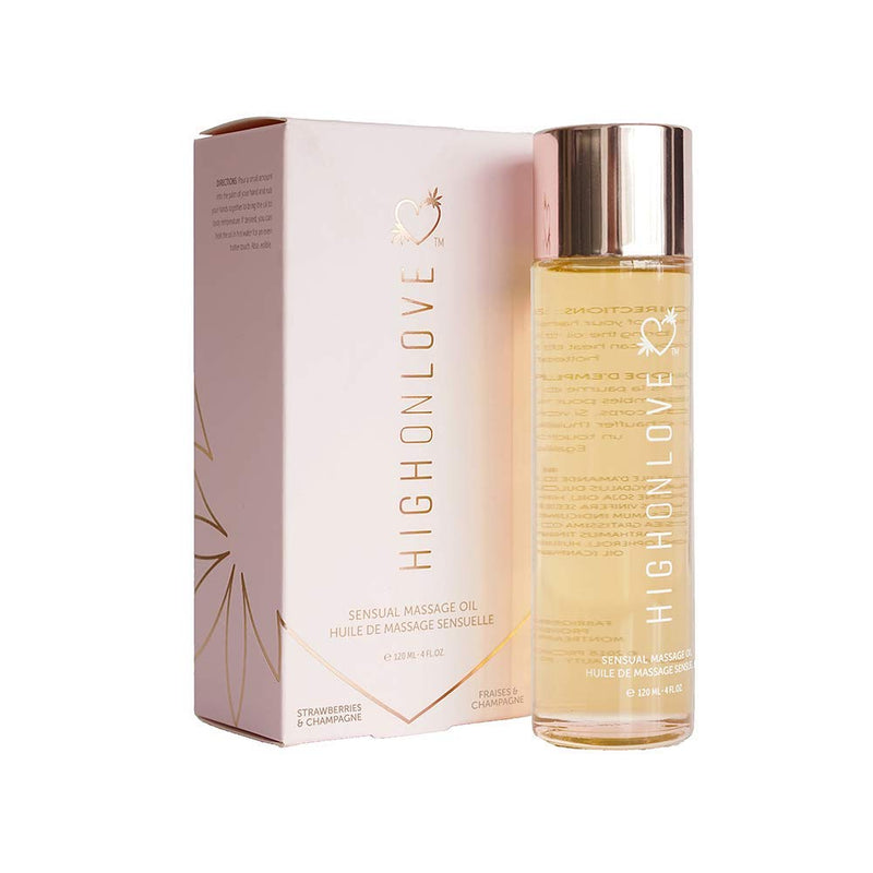 HighOnLove Sensual Massage Oil - Natural Massage Oil Made with Hemp Seed Oil (120 ml) (Strawberries & Champagne)