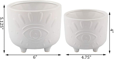 Flora Bunda 6IN & 4.75IN Evil Eye Ceramic Footed Planter,Set of 2, Matte White
