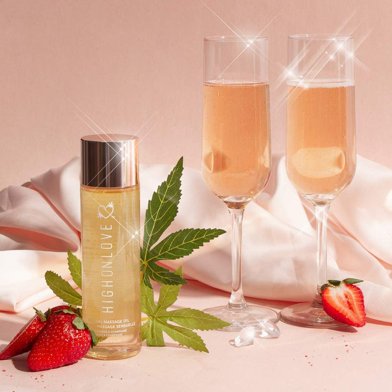HighOnLove Sensual Massage Oil - Natural Massage Oil Made with Hemp Seed Oil (120 ml) (Strawberries & Champagne)