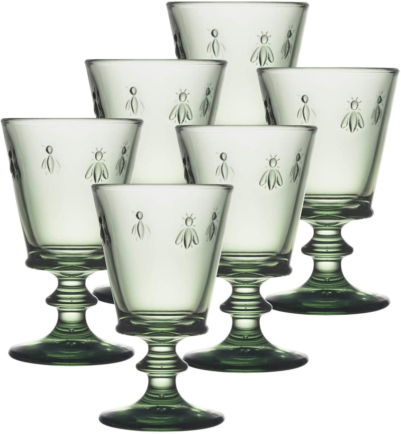 La Rochère Vintage Green Fine French Glassware Embossed with the Iconic French Napoleon Bee 9-ounce Wine Glass, Set of 6