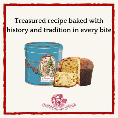 Chiostro di Saronno Traditional Delicious Classic Panettone in Giftable Blue Holiday Tin, 1000g, Made in Italy