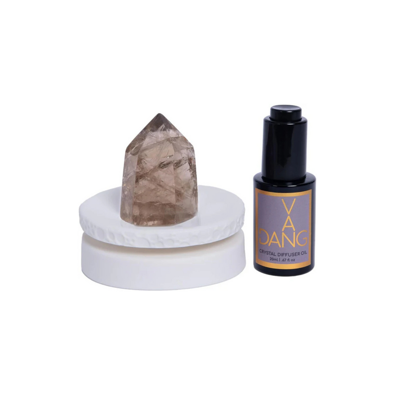 Van Dang Crystal Stone Meditation Set Smoky Quartz | Diffuser Oil Dropper Aromatherapy | Luxury Spiritual Home Decor Fragrance Gift Notes of Lavandin Nutmeg Tobacco Suede Vanilla (Night Harvest)