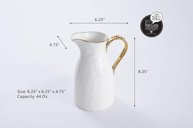 Pampa Bay Golden Salerno Titanium-Plated Porcelain Water Pitcher, 8.25 x 6.25 x 4.75in