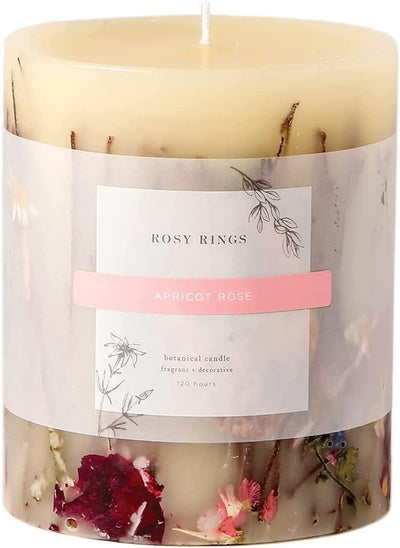 Rosy Rings Apricot Rose Round Botanical Candle - Aromatherapy Candles, Long Lasting Candles, Home Decor Candles (Small)