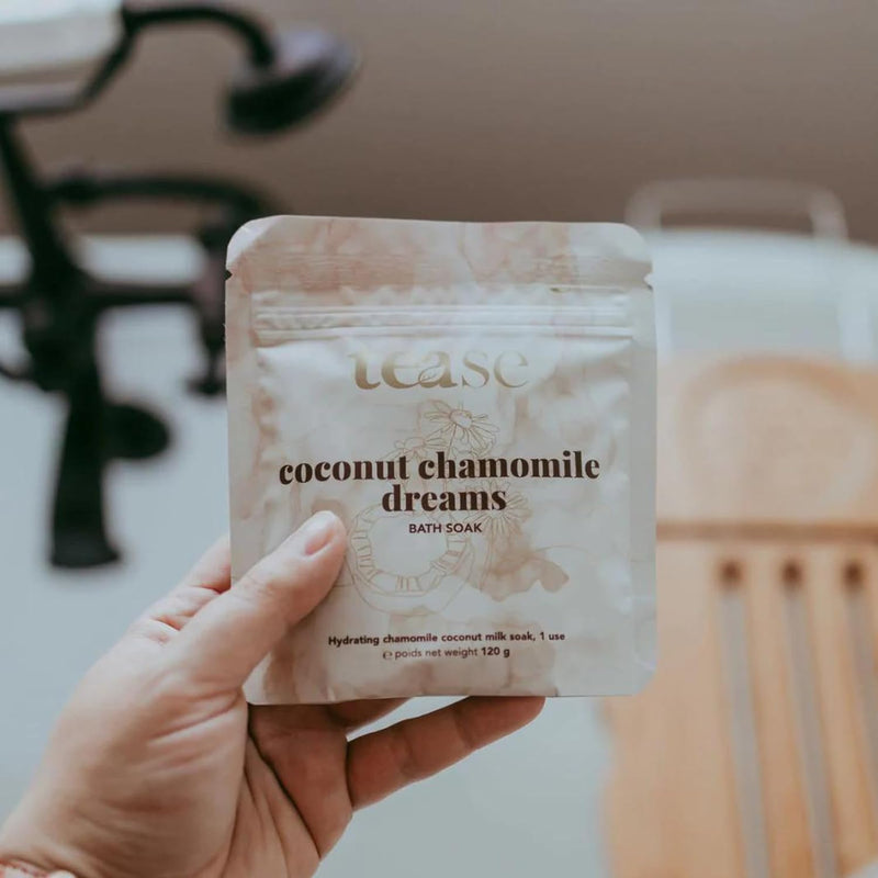 Coconut Chamomile Dreams Bath Soak by Tease Tea - Luxury Spa Epsom Bath Salt Moisturize & Soften Skin Bubble Bath Nourish Post Workout with Essential Oils & Organic Egyptian Chamomile Flowers 600gr
