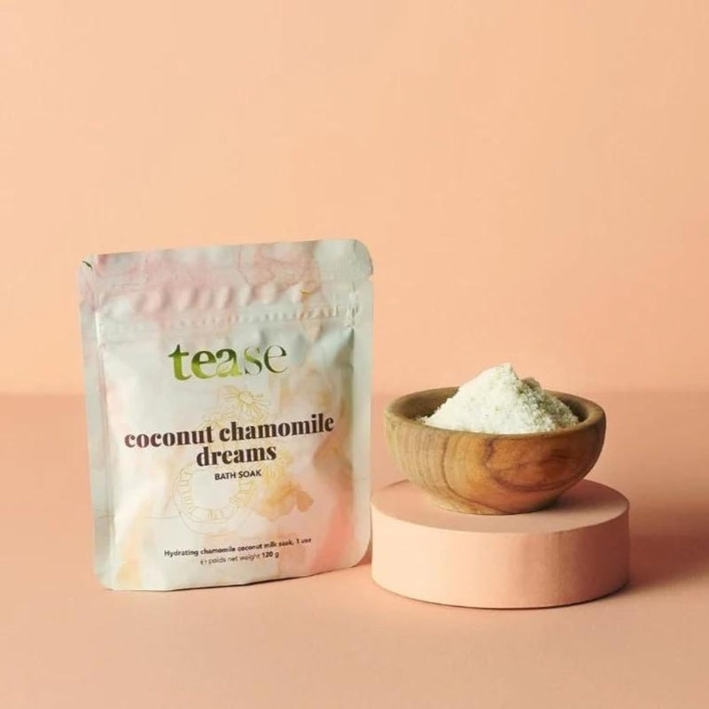 Coconut Chamomile Dreams Bath Soak by Tease Tea - Luxury Spa Epsom Bath Salt Moisturize & Soften Skin Bubble Bath Nourish Post Workout with Essential Oils & Organic Egyptian Chamomile Flowers 600gr