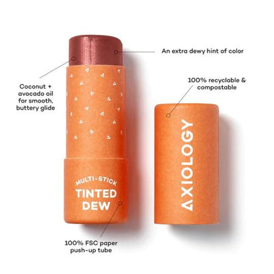 Axiology Multi Stick Tinted Dew For Eyes, Lips, Cheeks Flirtatious Soft & Lustrous Hydrating Blush Face Sticks Contour Highlight, Lip Stain Vegan Makeup with Oils & Butter (Infinite)