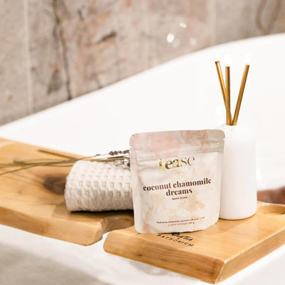Coconut Chamomile Dreams Bath Soak by Tease Tea - Luxury Spa Epsom Bath Salt Moisturize & Soften Skin Bubble Bath Nourish Post Workout with Essential Oils & Organic Egyptian Chamomile Flowers 600gr