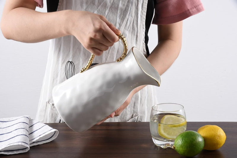 Pampa Bay Golden Salerno Titanium-Plated Porcelain Water Pitcher, 8.25 x 6.25 x 4.75in