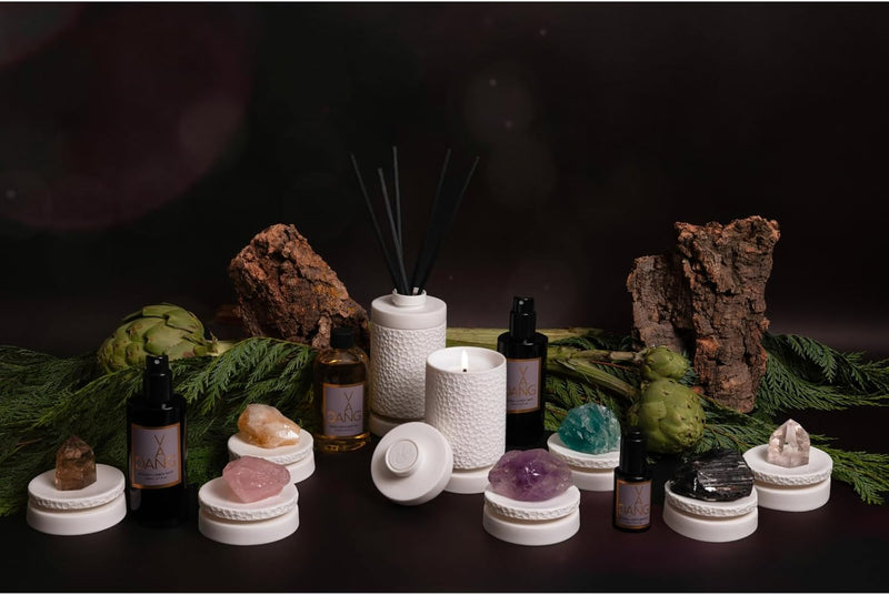 Van Dang Crystal Stone Meditation Set Rose Quartz | Diffuser Oil Dropper Aromatherapy | Luxury Spiritual Home Decor Fragrance Gift Notes of Rose, Muguet, Patchouli, Oak Moss, Musk (Rosa Luna)