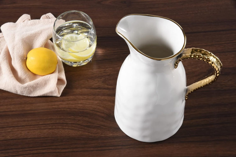 Pampa Bay Golden Salerno Titanium-Plated Porcelain Water Pitcher, 8.25 x 6.25 x 4.75in