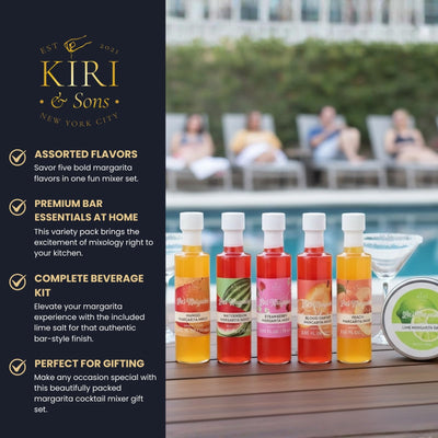 Cocktails, Margarita Mixer Gift Set – 6 Set, Easy-Mix Variety Fruity Drink Mixes & Lime Rimming Salt | Premium Bar Essentials, Home Entertaining | Fun, Vegan and Vegetarian, Party Gift Cocktail Lovers