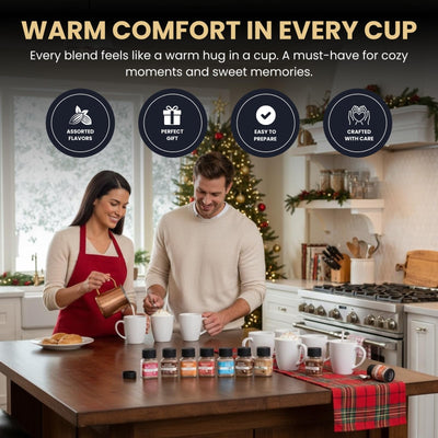 Hot Chocolate Mix Gift Set – 16 Mini Bottle Cocoa Sampler with Assorted Gourmet Flavors Including Caramel, Vanilla, Double Cocoa, Peppermint Swirl, Toasted Marshmallow & More, Winter Beverage Gift Box