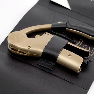 L'atelier Du Vin Oeno Motion Gold Nomad Lever Corkscrew Gift Set - Luxury Sommelier Wine Bottle Opener with Premium Black Leather Case for Wine Tasting Accessories Emblematic Wine Key Made In France