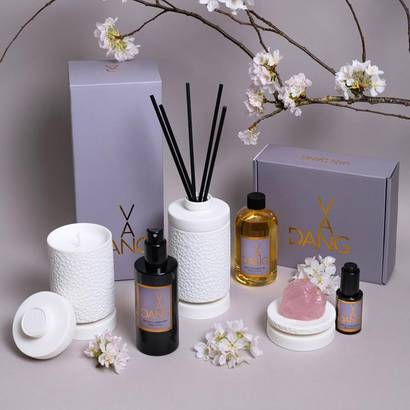 Van Dang Crystal Stone Meditation Set Rose Quartz | Diffuser Oil Dropper Aromatherapy | Luxury Spiritual Home Decor Fragrance Gift Notes of Rose, Muguet, Patchouli, Oak Moss, Musk (Rosa Luna)