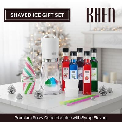 Snow Cone Machine Gift Set – Electric Shaved Ice Maker Kit with 5 Syrup Flavors - Includes Cone Cups, Straws & Ice Molds, Frozen Dessert Kit Maker for Kids & Parties, Birthday, Hawaiin Slushie Machine