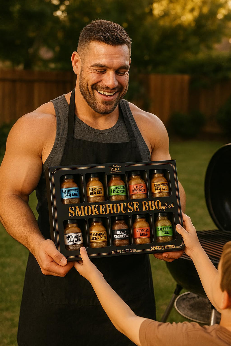 Kiri & Sons Smokehouse BBQ Gourmet Grilling Spice Set | 10-Set | Glass Bottle Seasonings, Grill Seasoning Flavors Include Caribbean, Jamaican Memphis, Jalapeno Rub, Montreal, Cajun Chili Garlic & More