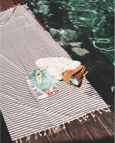 Sunkissed Throw Beach Towel Sand Resistant | 100% Turkish Cotton Throw Cover Wrap, Fast Drying Sand Free, Absorbent, Durable Travel Blanket for Beach, Pool, Sofa, Picnic Camping 40”x72” (Saint Tropez)
