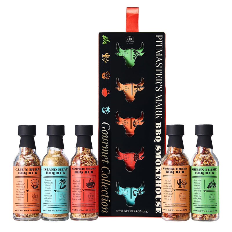 Kiri & Sons Bull Smokehouse Small Sampler Set of 5 | Premium BBQ Rub Spice Gift Set Gourmet Blends | Seasoning Collection for Grilling and Barbecue | Cooking Kit for Home Kitchen and Backyard