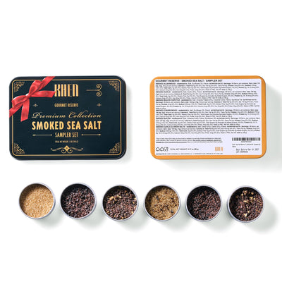 Smoke & Flame Sea Salt Gift Set of 6 – Gourmet Chefs Smoked Finishing Seasoning Variety Pack - Tin Gift Box | Sampler Cooking, Grilling & Baking | Assorted Natural Blends Foodies & Special Occasions