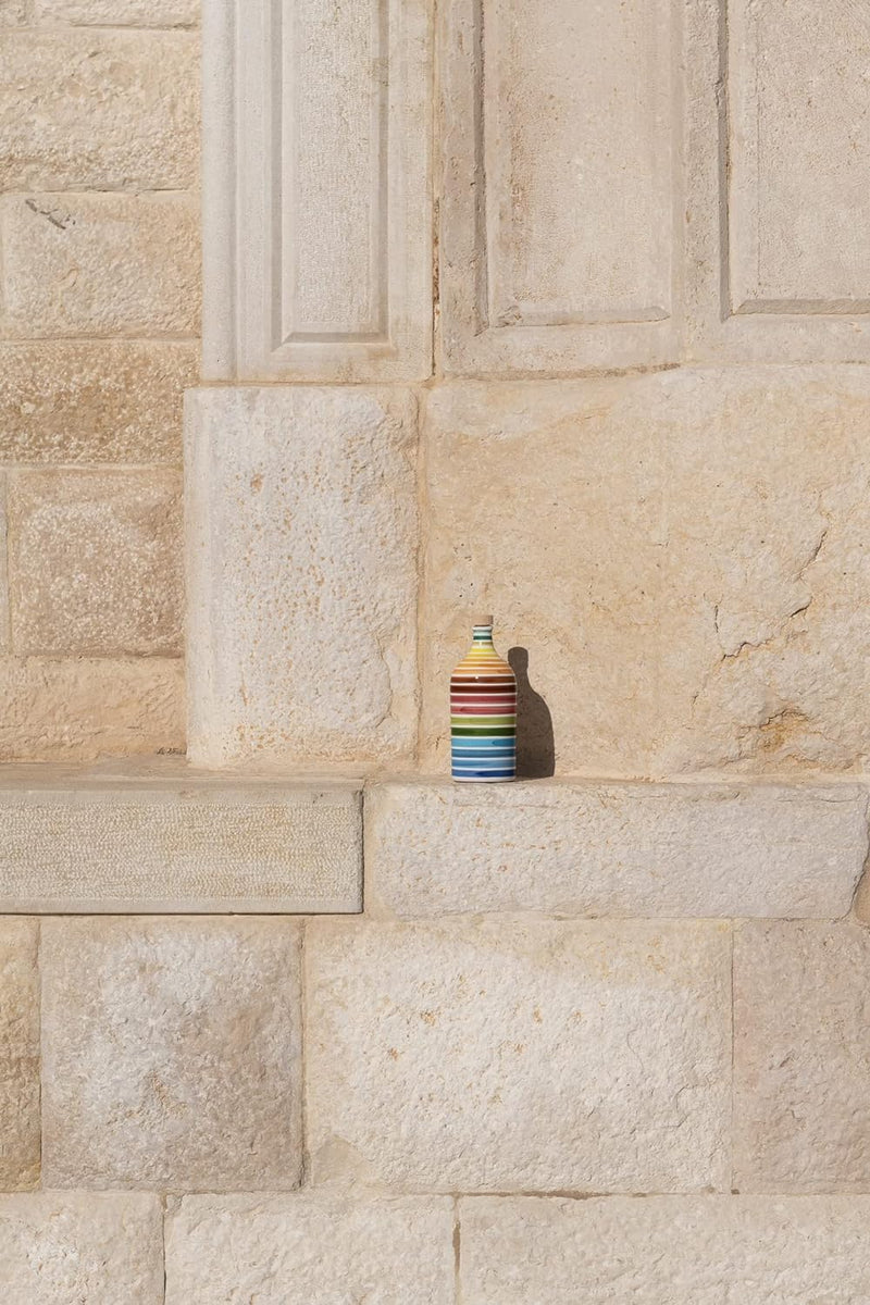 Antico Frantoio Muraglia | Premium Italian Extra Virgin Olive Oil | First Cold Pressed Gourmet EVOO | RAINBOW Arcobaleno Collectible Handmade Ceramic Bottle | 16.9 Fl.oz (500 ml)