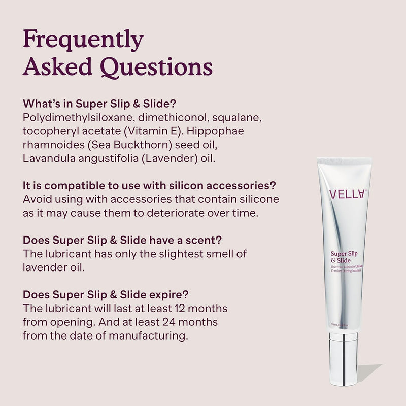 Vella Super Slip & Slide Non-Greasy Silicone Based Glide for Women & Couples, Feminine Care, Intimate Body Glide with Luxury Skincare Ingredients Squalane & Sea Buckthorn for Lasting Hydration