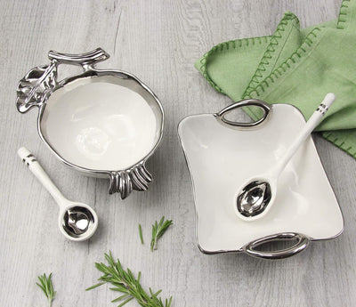 Pampa Bay Get Gifty Bowl and Spoon Set, Silver Pomegranate