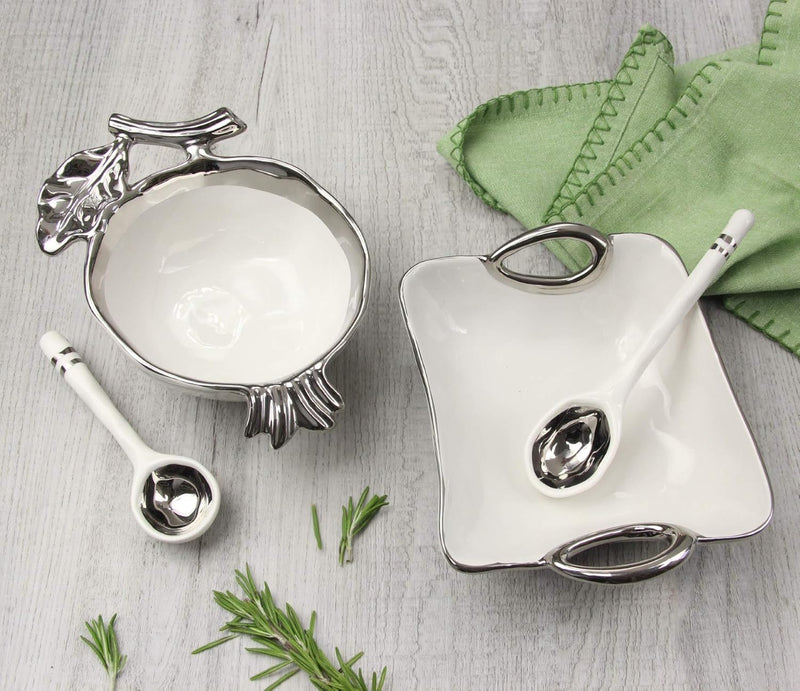 Pampa Bay Get Gifty Bowl and Spoon Set, Silver Pomegranate