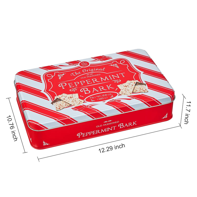 Kiri & Sons Handmade Layered Original Dark and White Chocolate Peppermint Bark - 1Lb Winter Bark Assorted Squares - Winter Candy, Sweets Gift Tin, Old Fashioned Treat, Stocking Stuffer