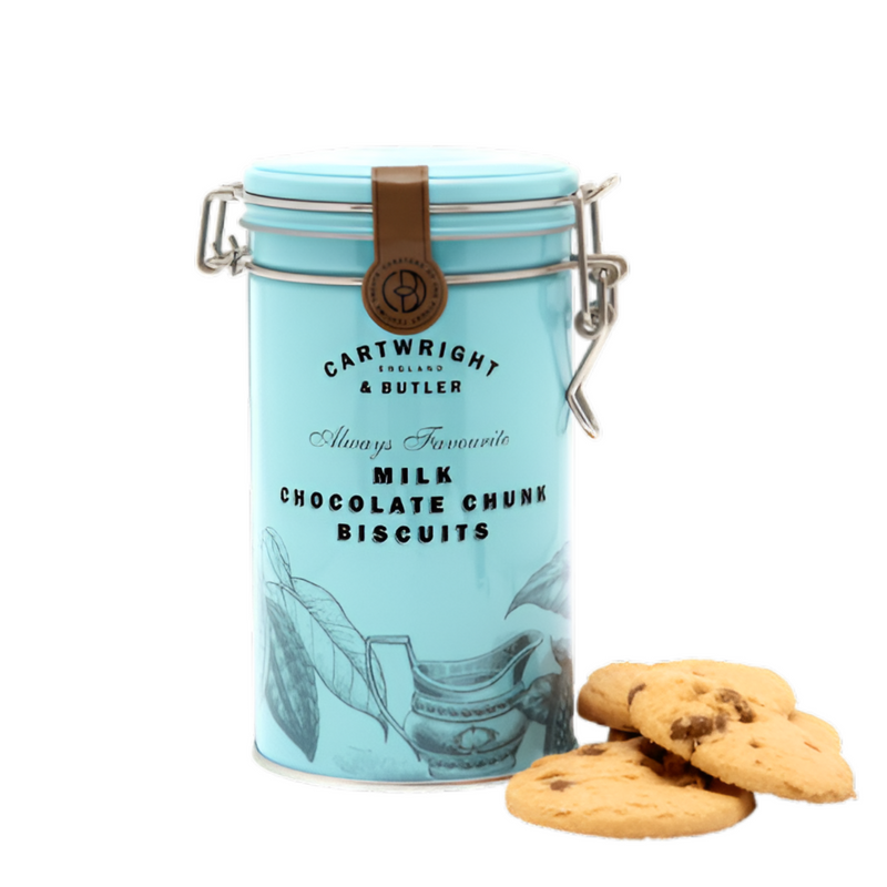 Cartwright & Butler Milk Chocolate Chunk Biscuits Tin 200g: A Decadent Fusion of Buttery Biscuits with Generous Chunks of Smooth Milk Chocolate, Presented in a Charming Tin for an Irresistible Gourmet Treat