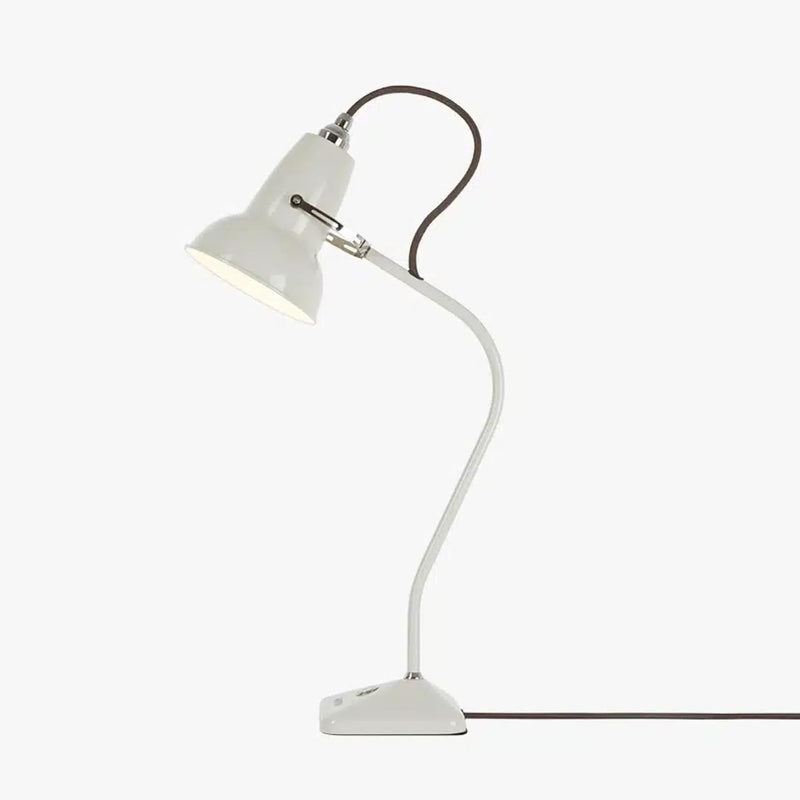 Original 1227 Mini Table Lamp | Gloss Paint Finish Cast Iron Base Steel Shade & Profiled Arm Chrome Plated Fittings Push Switch for Office Home Decor Bedroom Reading Lamp (Linen White)