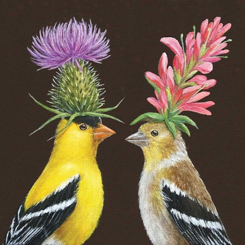 Paperproducts Design Vicki Sawyer Cocktail Napkins - Decorative Paper Beverage Napkins for Dinner, Birthdays, Parties, Gifts, Celebrations - 5" x 5" Pack of 20 - Goldfinch Couple Design