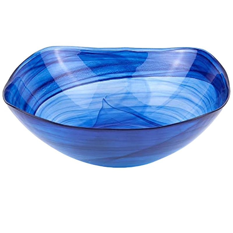 Badash Decorative Glass Serving Bowl, Alabaster Glass Centerpiece Fruit Bowl, Home Décor Table Accent Bowl, 10” Diameter, Cobalt Blue
