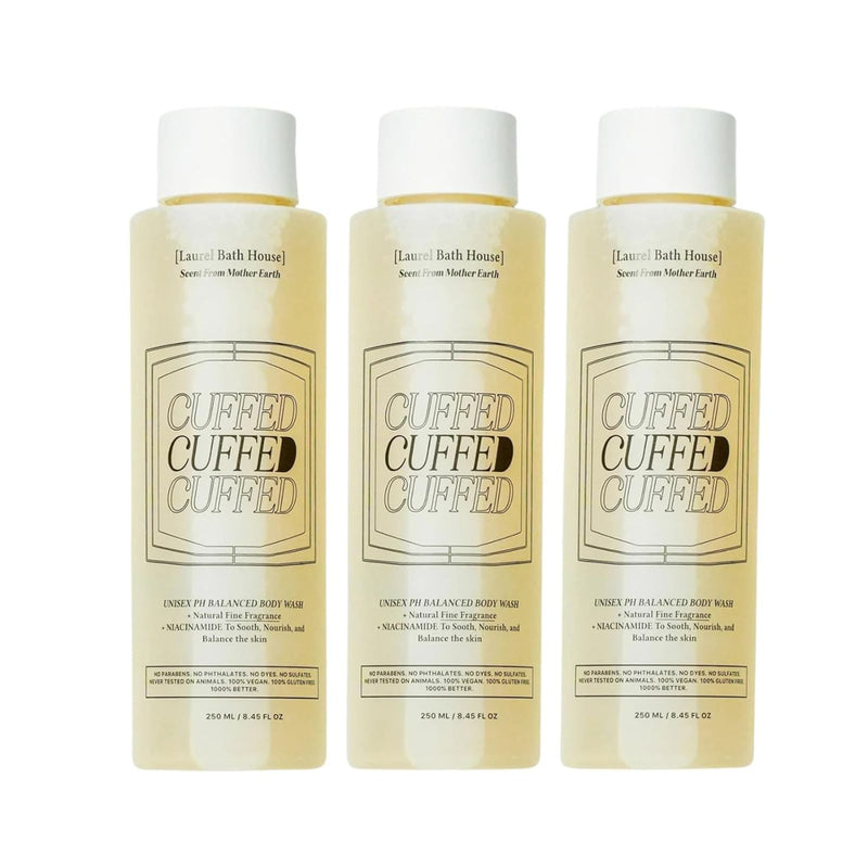 Laurel Bath House Cuffed Body Wash | Hydrates, Cleanses, Nourishes Skin with Niacinamide Notes of Leather, Tobacco, Raspberry | Free From Parabens, Sulfates & Phthalates 8oz (3 Pack)
