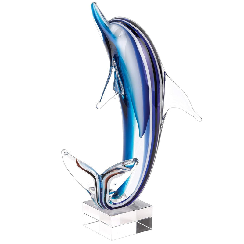 Badash Murano-Style Art Glass Dolphin Figurine - 14" Tall Decorative Mouth-Blown Glass Sculpture - Colorful Handmade Home Decor & Gifts