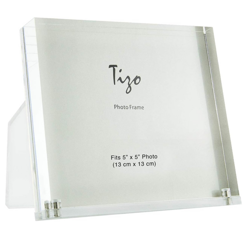 TIZO Design Vertical 5x5 Lucite Picture Frame, Durable 1 Inch Thick Clear Lucite & Magnetic Closures, Elegant & Practical Boutique Quality Photo Frame (Multiple Colors Available)