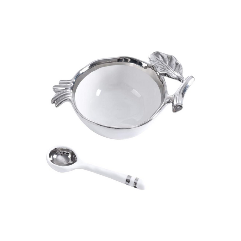 Pampa Bay Get Gifty Bowl and Spoon Set, Silver Pomegranate