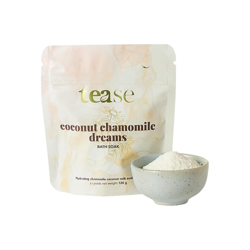 Coconut Chamomile Dreams Bath Soak by Tease Tea - Luxury Spa Epsom Bath Salt Moisturize & Soften Skin Bubble Bath Nourish Post Workout with Essential Oils & Organic Egyptian Chamomile Flowers 600gr