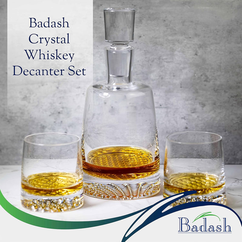 Badash Park Avenue - Crystal Decanter Set with Glasses - 5 Piece Whiskey Decanter Set - Four 10 oz. Mouth-Blown Lead-Free Crystal Whiskey Glasses - Crystal Decanter for Whiskey, Bourbon & Scotch