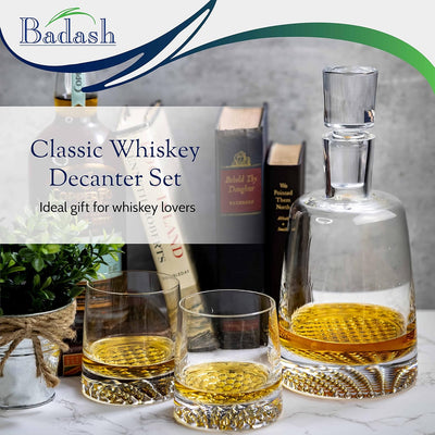 Badash Park Avenue - Crystal Decanter Set with Glasses - 5 Piece Whiskey Decanter Set - Four 10 oz. Mouth-Blown Lead-Free Crystal Whiskey Glasses - Crystal Decanter for Whiskey, Bourbon & Scotch