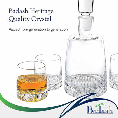 Badash Park Avenue - Crystal Decanter Set with Glasses - 5 Piece Whiskey Decanter Set - Four 10 oz. Mouth-Blown Lead-Free Crystal Whiskey Glasses - Crystal Decanter for Whiskey, Bourbon & Scotch