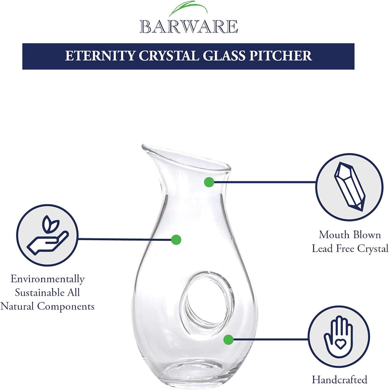 Badash Eternity Crystal Glass Pitcher - 28 oz. European Mouth-Blown Crystal Pierced Pitcher for Water, Wine, Iced Tea, Juice, Lemonade & More - Fine Quality Lead-Free Crystal