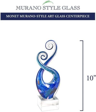 Badash Monet Murano-Style Art Glass Centerpiece - 10" Tall Mouth-Blown Glass Sculpture on Crystal Base - Contemporary Home Decor Accent Piece