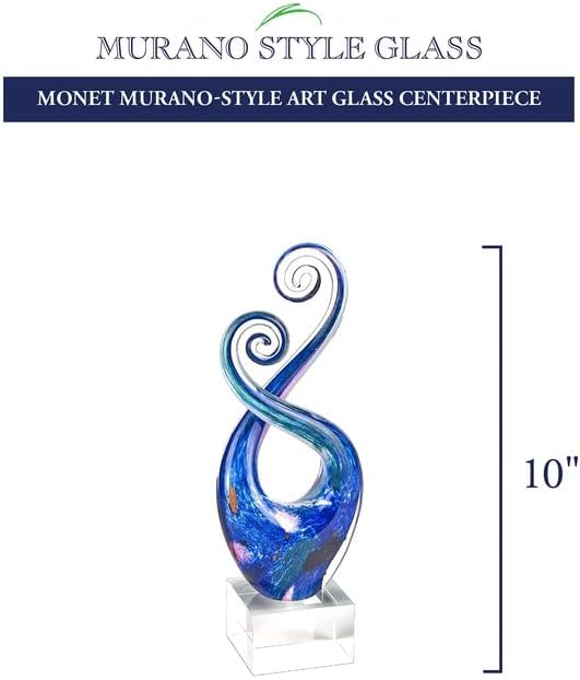 Badash Monet Murano-Style Art Glass Centerpiece - 10" Tall Mouth-Blown Glass Sculpture on Crystal Base - Contemporary Home Decor Accent Piece