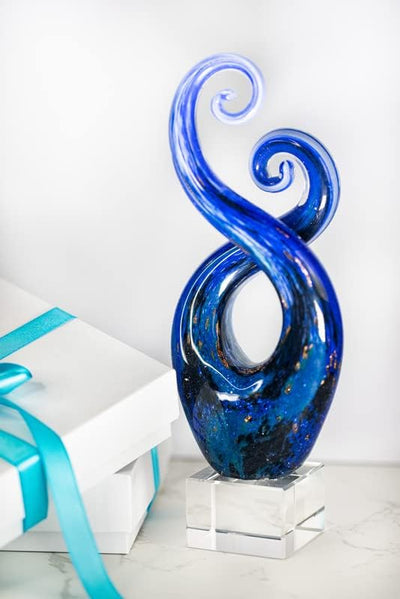Badash Monet Murano-Style Art Glass Centerpiece - 10" Tall Mouth-Blown Glass Sculpture on Crystal Base - Contemporary Home Decor Accent Piece