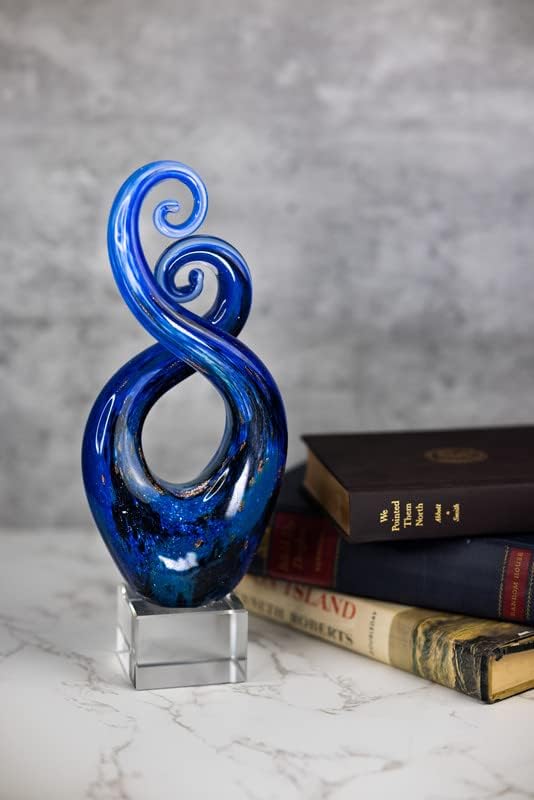 Badash Monet Murano-Style Art Glass Centerpiece - 10" Tall Mouth-Blown Glass Sculpture on Crystal Base - Contemporary Home Decor Accent Piece