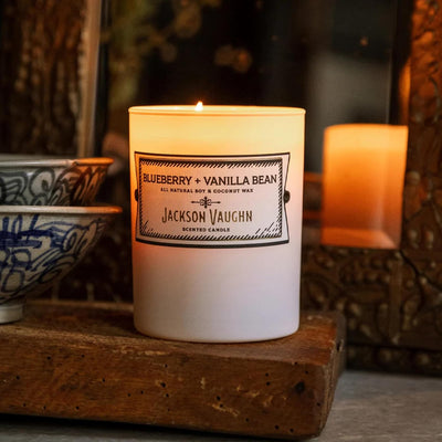 Jackson Vaughn Daily Rituals Candle | Aromatherapy Long Lasting Candles Opaque Frosted Glass Jar Luxury Home Fragrance Decor Gifts Hand Poured Soy Wax Blend 30 Hour Burn 13.5oz (Blueberry + Vanilla)