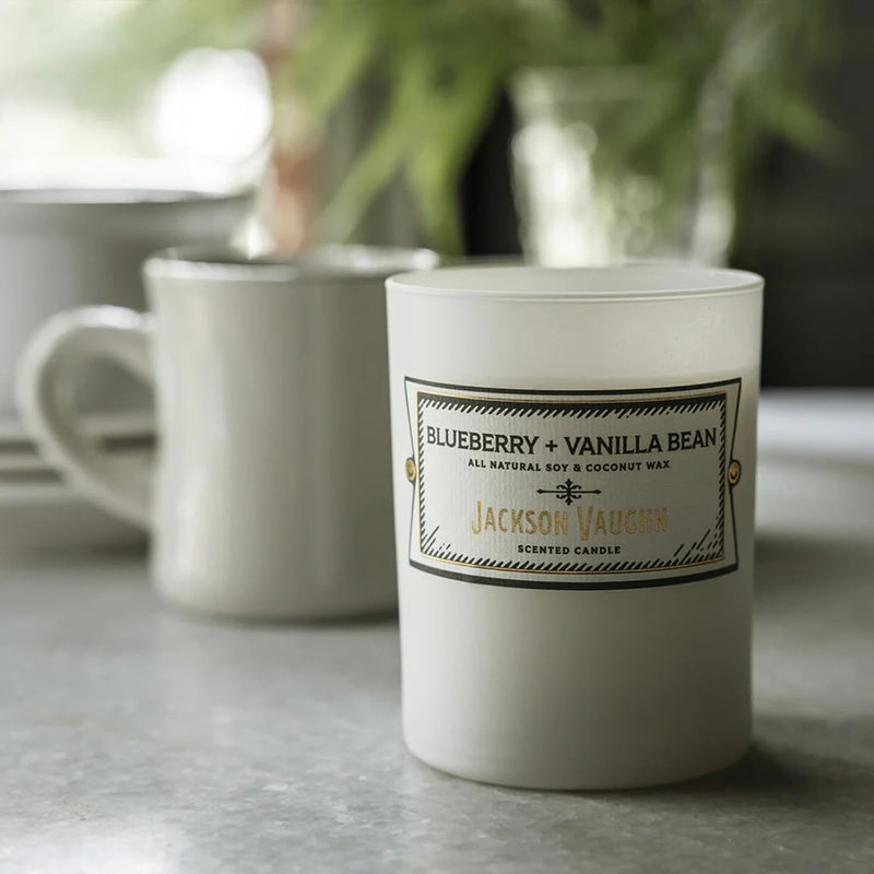 Jackson Vaughn Daily Rituals Candle | Aromatherapy Long Lasting Candles Opaque Frosted Glass Jar Luxury Home Fragrance Decor Gifts Hand Poured Soy Wax Blend 30 Hour Burn 13.5oz (Blueberry + Vanilla)