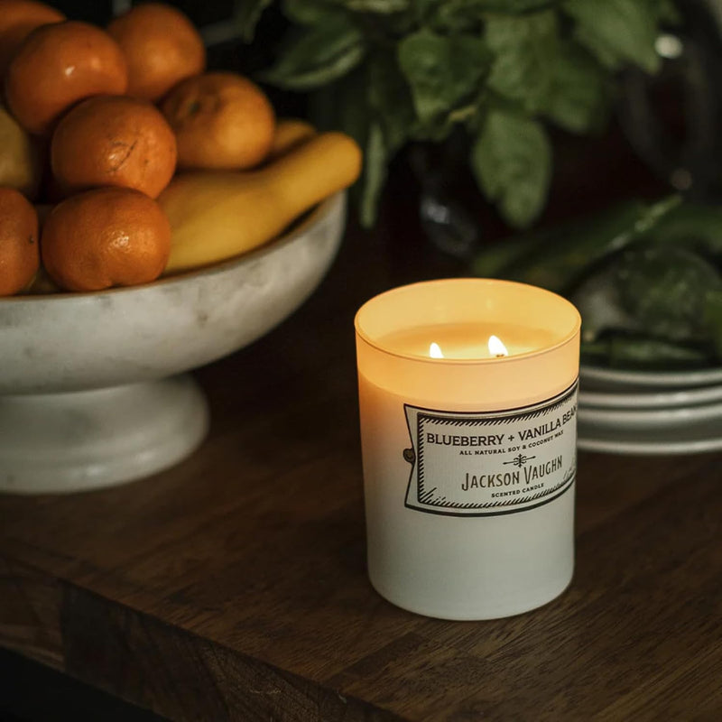 Jackson Vaughn Daily Rituals Candle | Aromatherapy Long Lasting Candles Opaque Frosted Glass Jar Luxury Home Fragrance Decor Gifts Hand Poured Soy Wax Blend 30 Hour Burn 13.5oz (Blueberry + Vanilla)